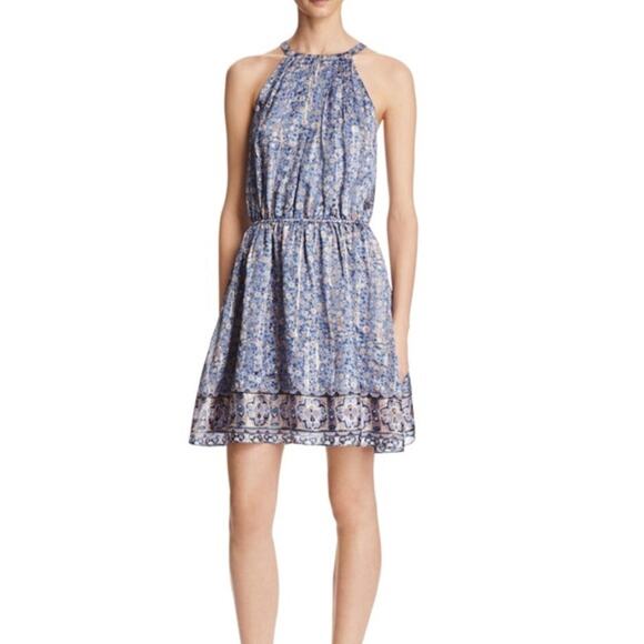 Joie Makana D Metallic Silk Dress Floral Halter Periwinkle Women Small - Picture 1 of 12